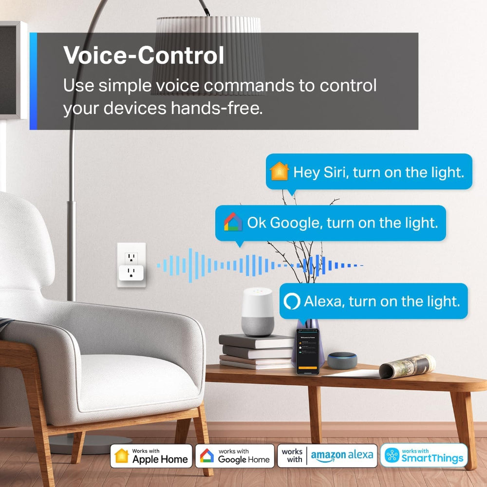 Matter Compatible Smart Plug Mini, Compact Design, 15A/1800W Max, Super Easy Setup, Works with Apple Home, Alexa & Google Home, UL Certified, 2.4G Wi-Fi Only, White,  P125M