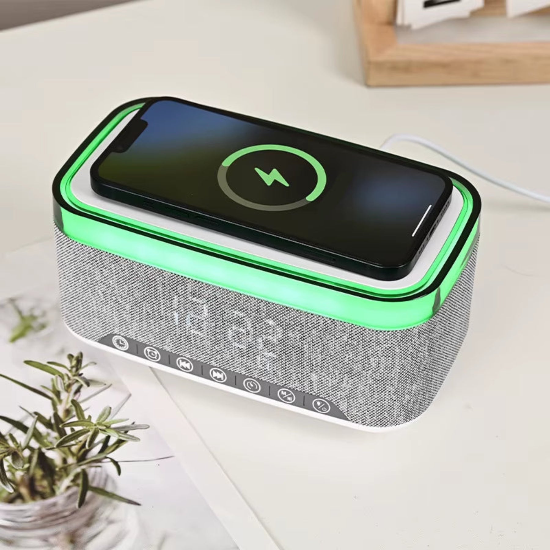 Newest Creative Bluetooth Speakers Alarm Clock 15W Mobile Phone Wireless Charger BT5.3 Music Player with Colorful Night Light
