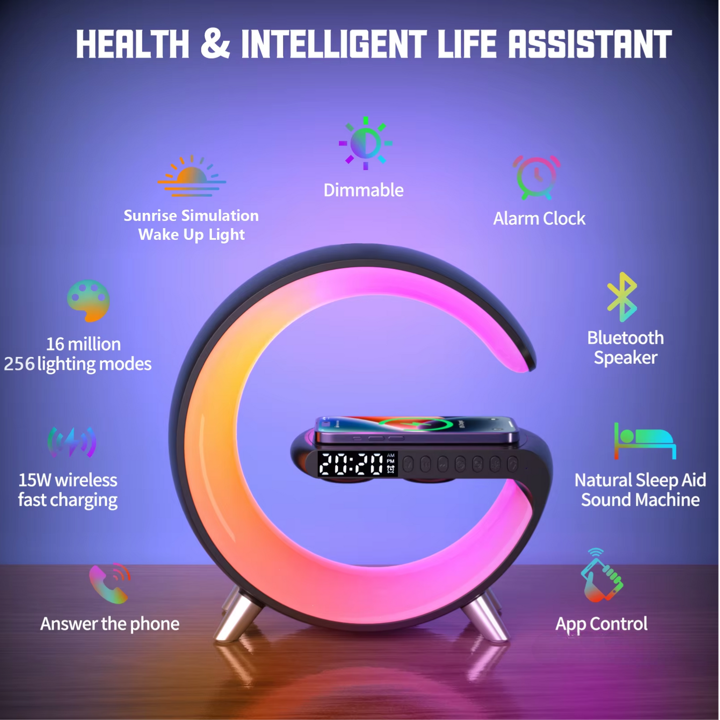 Portable Mini Speaker Lamp – Wireless Charger & Atmosphere Light