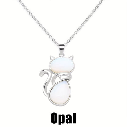 MystiCat™ Natural Crystal Cat Pendant – Protection, Peace, and Purrfect Charm