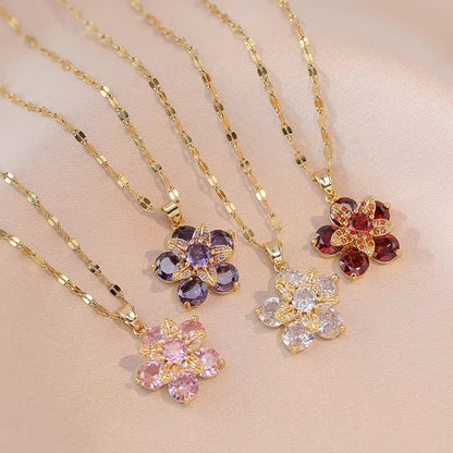 Rhinestone Flower Pendant Necklace