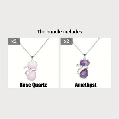 MystiCat™ Natural Crystal Cat Pendant – Protection, Peace, and Purrfect Charm