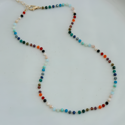 Rainbow Gemstone Beaded Necklace – A Dainty Touch of Color and Charm