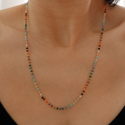 Rainbow Gemstone Beaded Necklace – A Dainty Touch of Color and Charm